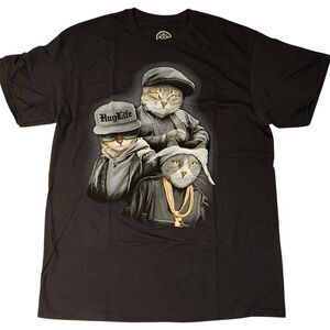 Gangster Cats Print Men’s T-Shirt Size L 100% Cotton Big And Tall